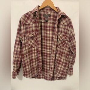 Moose Creek Mens M Flannel Shirt Plaid Pearl Snaps Long Sleeve Heavy